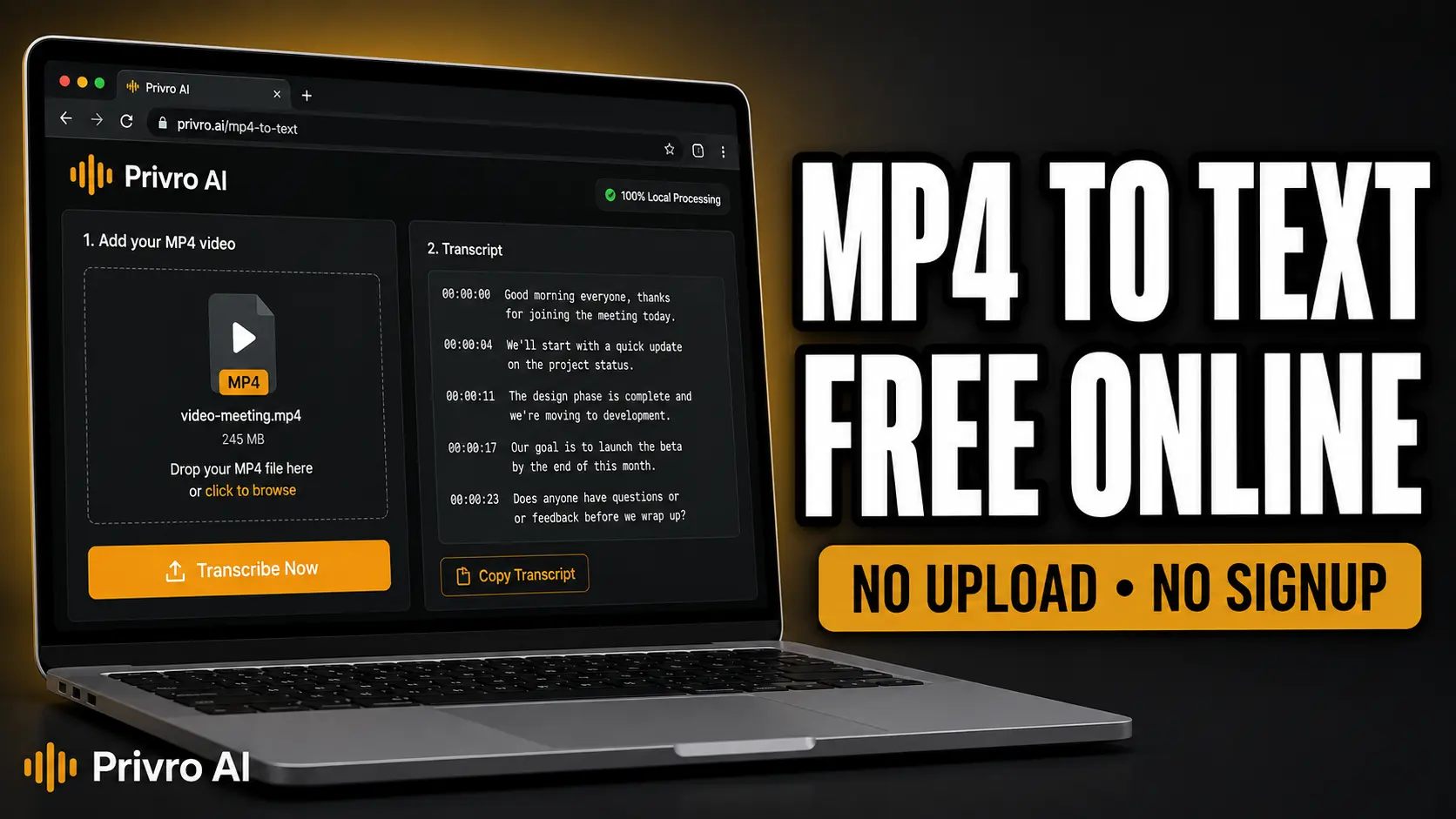 Notebook com o conversor de MP4 para texto do Privro AI